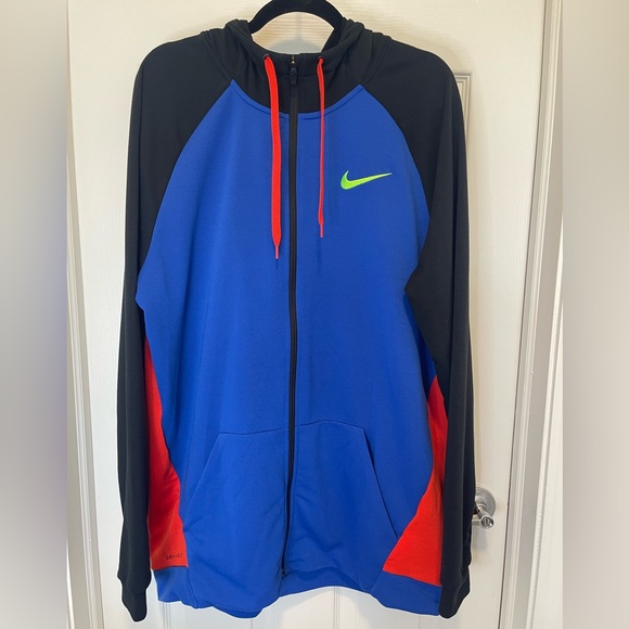 Nike Men's Dri-FIT Colorblock Full-Zip Hoodie XL-Tall Black, Red & Blue - Picture 4 of 15